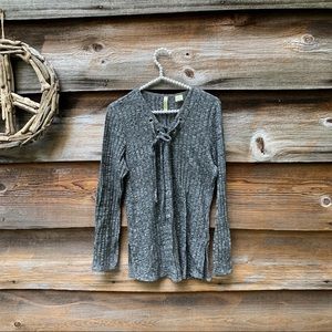 Chenault Lace Up Gray Sweater Grey Size Medium